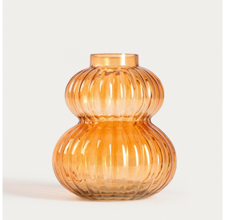 Váza VIAS vroubkované sklo medová 14x16 cm 753008
