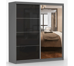 Šatní skříň MULTI 31 - 203 cm, Šedá/Černý Lesk