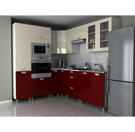 Rohová kuchyňská linka Milenium MDR jasmín/bordo lesk Rohová kuchyňská linka Milenium MDR jasmín/bordo lesk