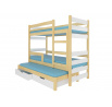 Třílůžková patrová postel s matracemi KARLO Pine+White