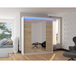 Posuvná skříň se zrcadlem a LED osvětlením BALANCE 180 Bílá+Sonoma