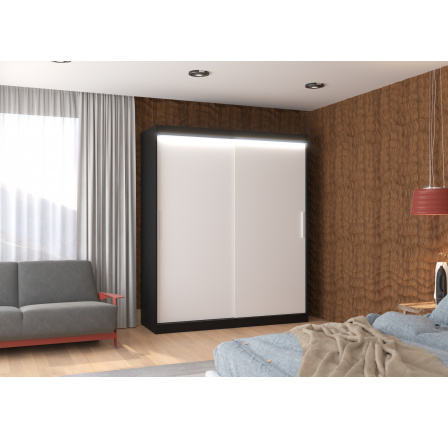 Posuvná skříň s LED osvětlením LINCOLN 180 Černá+Bílá