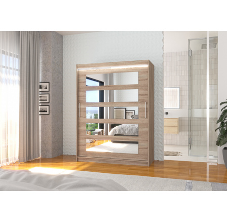 Posuvná skříň se zrcadlem a LED osvětlením MURANI 150 Truffle+Truffle