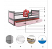 Dětská postel RICO 90x200 cm se šuplíkem, s matrací, Grafit/Růžová