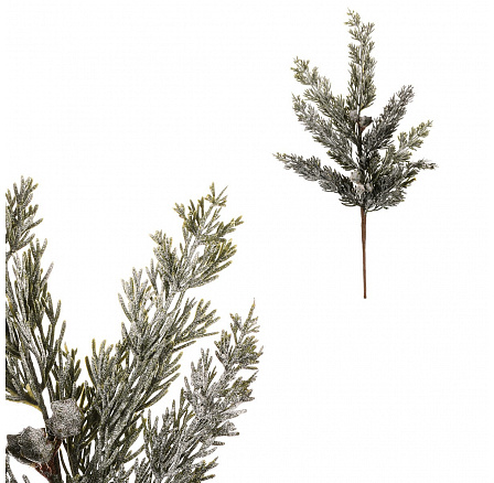 Túje - umělá větev s plody, zelená, ojíněná