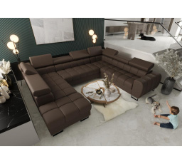 Rohová sedací souprava ASPEN MAX I 265x350x225 cm přírodní kůže - pravá, Hnědá kůže