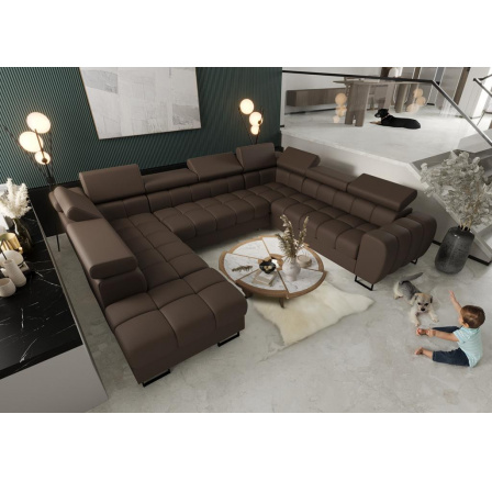 Rohová sedací souprava ASPEN MAX I 265x350x225 cm přírodní kůže - pravá, Hnědá kůže