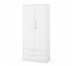 Kovová skříň MEGAN – bílá, dvojitá zásuvka, 195 cm