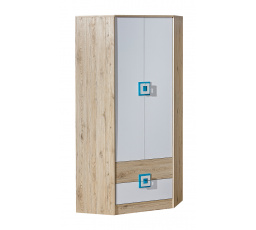 Rohová šatní skříň NICO 02, Světlý Dub/Bílá/Tyrkys