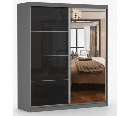 Šatní skříň MULTI 31 - 183 cm, Šedá/Černý Lesk