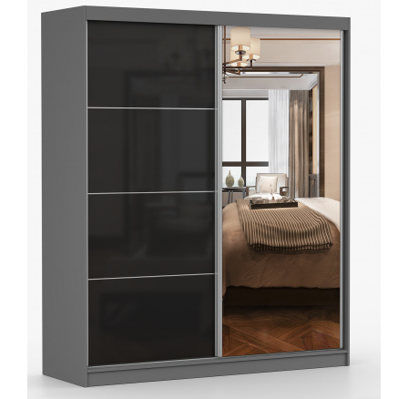 Šatní skříň MULTI 31 - 183 cm, Šedá/Černý Lesk Šatní skříň MULTI 31 - 183 cm, Šedá/Černý Lesk