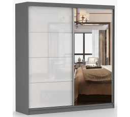 Šatní skříň MULTI 35 - 233 cm, Šedá/Bílý Lesk