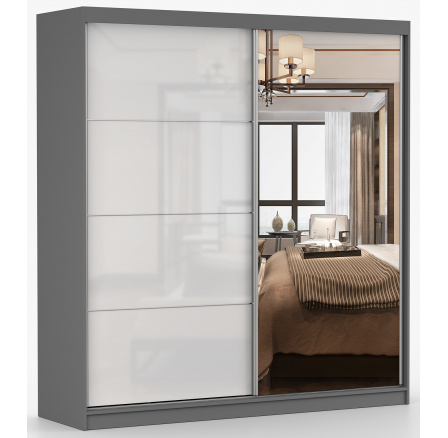 Šatní skříň MULTI 35 - 233 cm, Šedá/Bílý Lesk
