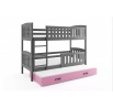 Dětská patrová postel KUBUS 3 s přistýlkou 90x200 cm, včetně matrací, Grafit/Růžová
