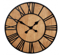 Hodiny nástěnné - pr. 60 cm, kov a MDF s jasanovou dýhou