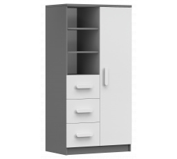 Regál 80 3S1D SMYK II - 05, Šedá/Bílá/Bílá