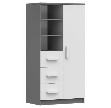 Regál 80 3S1D SMYK II - 05, Šedá/Bílá/Bílá