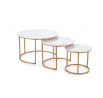 Konferenční stolky GILDA sada 3, efekt bílého mramoru / zlatý