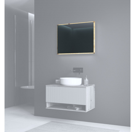 Zrcadlo AVIOLA 80 + LED osvětlení, dub artisan