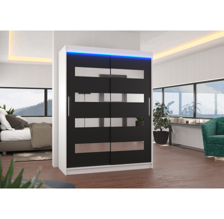 Posuvná skříň se zrcadlem a LED osvětlením BALTIC 150 Bílá+Černá