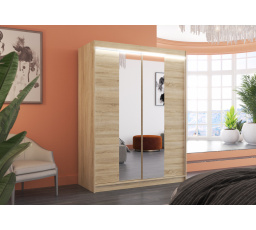 Posuvná skříň se zrcadlem a LED osvětlením FEVER 150 Sonoma+Sonoma