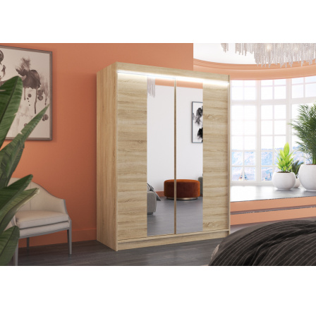 Posuvná skříň se zrcadlem a LED osvětlením FEVER 150 Sonoma+Sonoma
