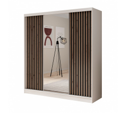 Šatní skříň s posuvnými dveřmi a zrcadlem Ida 200 Bílá+Černá