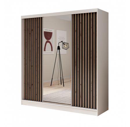 Šatní skříň s posuvnými dveřmi a zrcadlem Ida 200 Bílá+Černá