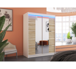 Posuvná skříň se zrcadlem a LED osvětlením NORDIC 150 Bílá+Sonoma