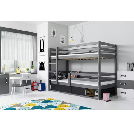 Łóżko młodzieżowe, piętrowe Bingo, z grafitową ramą, z materacami 80 x 190