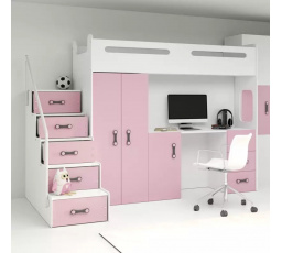 Patrová postel MAX 4 s matrací, Bílá/Růžová