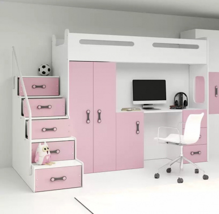 Patrová postel MAX 4 s matrací, Bílá/Růžová