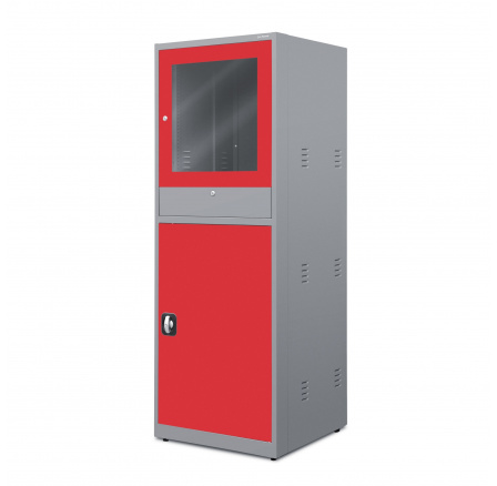 Průmyslová stacionární počítačová skříň STEVE, 640 x 1750 x 630 mm, antracitově-červená