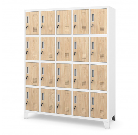 Kovová šatní skříňka BHP bílá/dub sonoma: Eco Design ROBERT, 1360 x 1720 x 450 mm