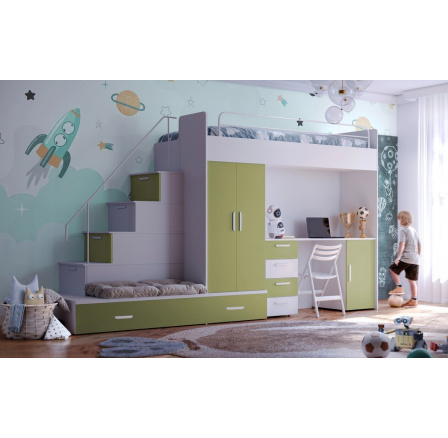 Vyvýšená postel PARADISE 5, Bílá Zelená mat