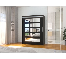 Posuvná skříň se zrcadlem a LED osvětlením MURANI 150 Černá+Černá