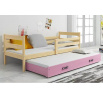 Dětská postel ERYK s přistýlkou 90x200 cm, bez matrace, Přírodní/Růžová