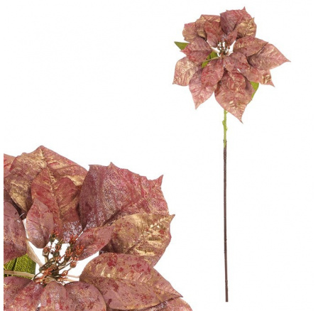 Vánoční růže - umělý květ na stonku, barva bordó