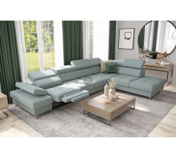 Rohová sedací souprava GALAXY , relax s funkcí spaní 225X350 cm - Odstíny mátové, pravá