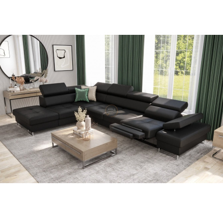 Rohová sedací souprava GALAXY , relax 225x350 cm přírodní kůže - černá kůže , levá