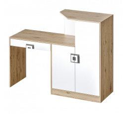 Psací stůl s komodou NICO 11, Světlý Dub/Bílá/Šedá