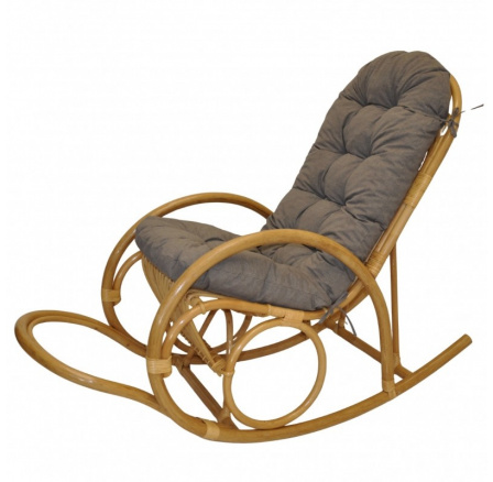 Ratanové houpací křeslo Jenaira medové polstr šedý melír
