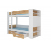 Dvoulůžková patrová postel s matracemi GARET 180x80 Bílá+Dub Zlatý