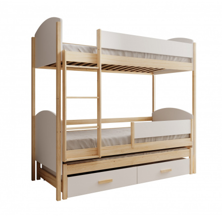 Dětská postel pro 3 osoby Leia 200x90 Bílá+Borovice