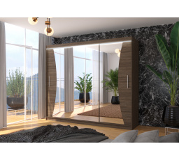 Šatní skříň s posuvnými dveřmi, zrcadlem a LED osvětlením DIEGO 250 Choco+Choco