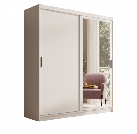 Šatní skříň s posuvnými dveřmi a zrcadlem Hailey 180 Bílá+Bílá