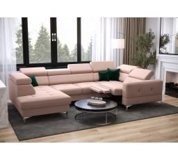 Rohová sedací souprava TOSCANIA MAX I , relax s funkcí spaní 170x350x185 cm - pravá, růžová