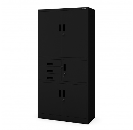 Kancelářská kovová skříň se sejfem na spisy a dokumenty FILIP II, 900 x 1850 x 400 mm, černá