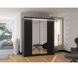 Posuvná skříň se zrcadlem a LED osvětlením BALANCE 180 Černá+Černá
