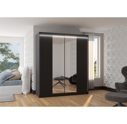 Posuvná skříň se zrcadlem a LED osvětlením BALANCE 180 Černá+Černá